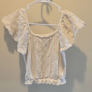 Freshman Ivory Lace Ruffle Sleeve Top